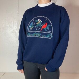 Vintage Grandmacore Embroidered Bird Watching Winter Sweatshirt